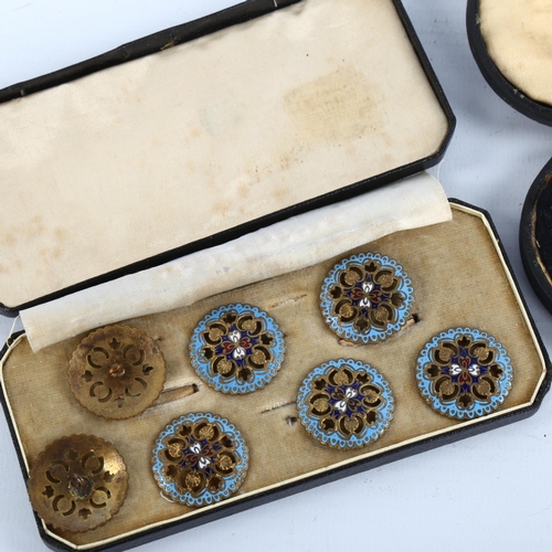 1197 - 2 cased sets of Victorian enamel and paste set dress buttons/studs, enamel buttons diameter 22mm, ca... 