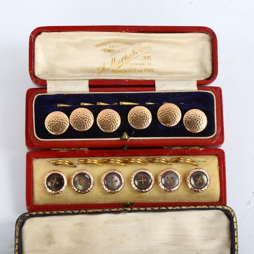 1199 - 3 cased sets of 6 Victorian gilt-metal dress buttons/studs, original leather cases