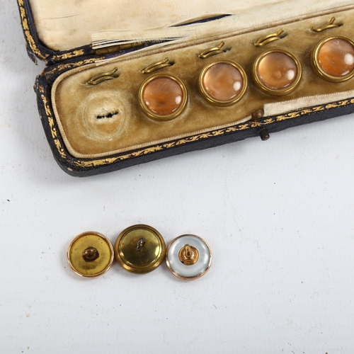 1199 - 3 cased sets of 6 Victorian gilt-metal dress buttons/studs, original leather cases