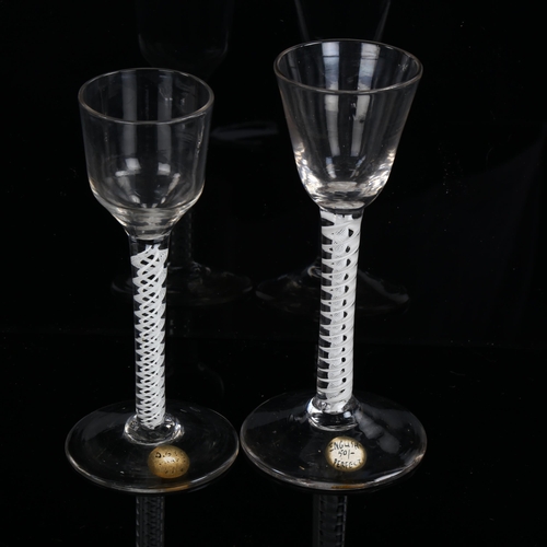 1201 - 2 similar 18th century cordial glasses with milk twist stems, largest height 15.5cm