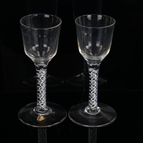 1202 - 2 similar 18th century cordial glasses with milk twist stems, height 15cm