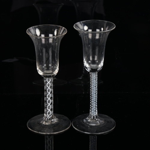 1204 - 2 x 18th century cordial glasses with milk twist stems, largest height 17.5cm