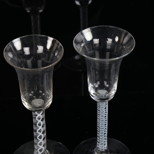 1204 - 2 x 18th century cordial glasses with milk twist stems, largest height 17.5cm