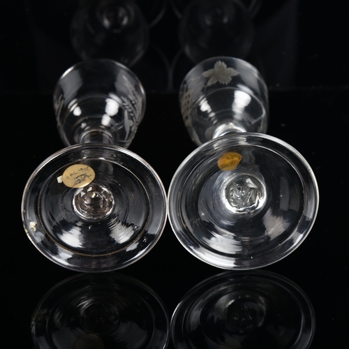 1206 - 2 similar 18th century cordial glasses with etched bowls and folded feet, height 14cm