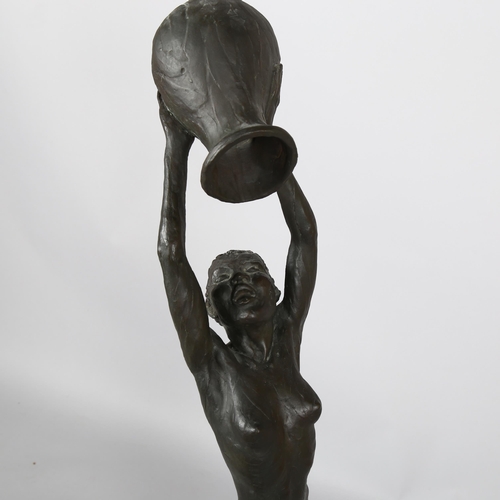 1207 - Enzo Plazzotta (Italian, 1921-1981), large patinated bronze sculpture, The Pitcher Girl, numbered 6/... 