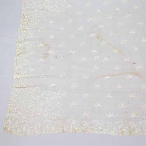 1212 - **WITHDRAWN** A 19th century hand embroidered wedding veil, approx 150cm x 150cm