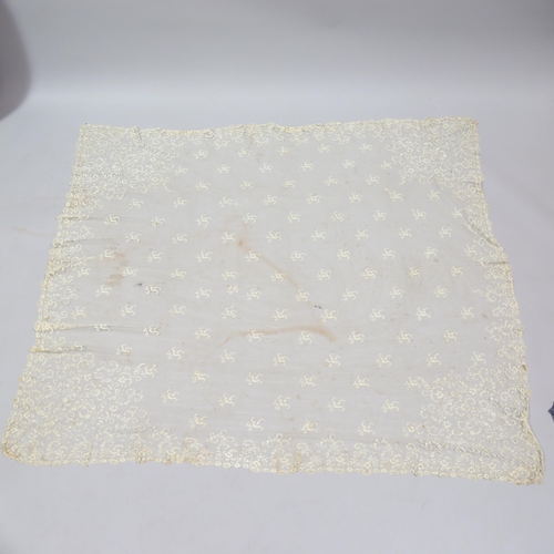 1212 - **WITHDRAWN** A 19th century hand embroidered wedding veil, approx 150cm x 150cm