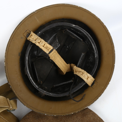 1217 - World War II period militaria, a Brodie Helmet, Tam O'Shanter, Glengarry cal and canteen (4)