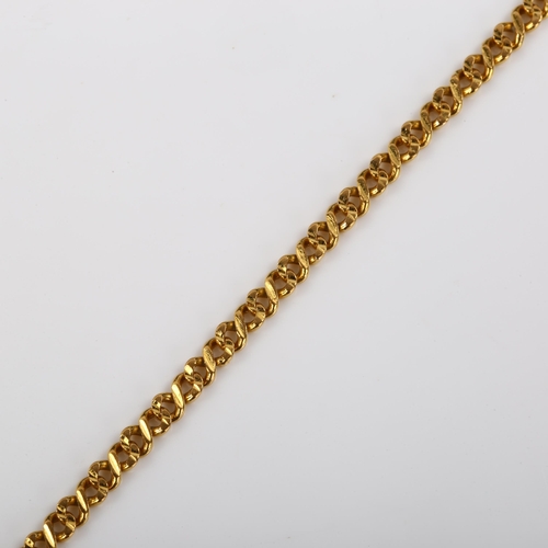 349 - A Continental 18ct gold double helix link chain bracelet, length 20cm, 6.8g