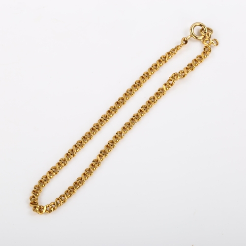 349 - A Continental 18ct gold double helix link chain bracelet, length 20cm, 6.8g