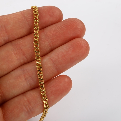 349 - A Continental 18ct gold double helix link chain bracelet, length 20cm, 6.8g