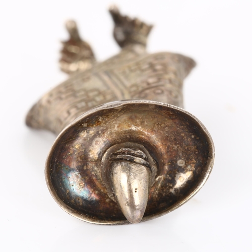 354 - A Mexican silver figural man in poncho and sombrero brooch, brooch height 40.1mm, 9.4g