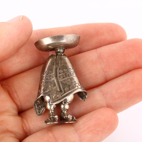 354 - A Mexican silver figural man in poncho and sombrero brooch, brooch height 40.1mm, 9.4g