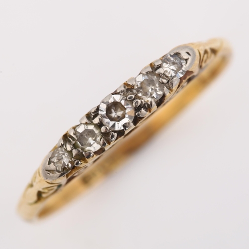 359 - An early 20th century 18ct gold graduated five stone diamond half hoop ring, set with single-cut dia... 