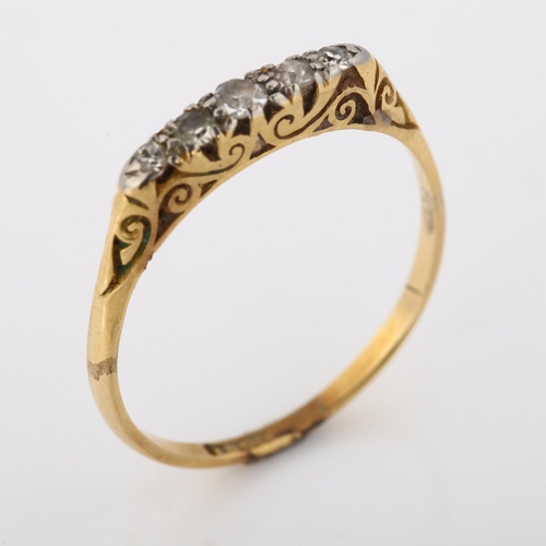 359 - An early 20th century 18ct gold graduated five stone diamond half hoop ring, set with single-cut dia... 