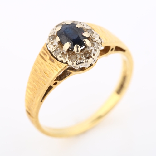 360 - A late 20th century 18ct gold sapphire and diamond cluster ring, set with oval mixed-cut sapphire an... 