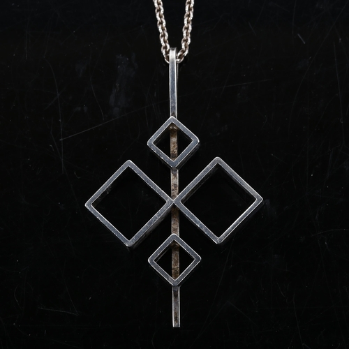 364 - NIELS ERIK FROM - a Danish modernist sterling silver geometric pendant necklace, on silver fine cabl... 