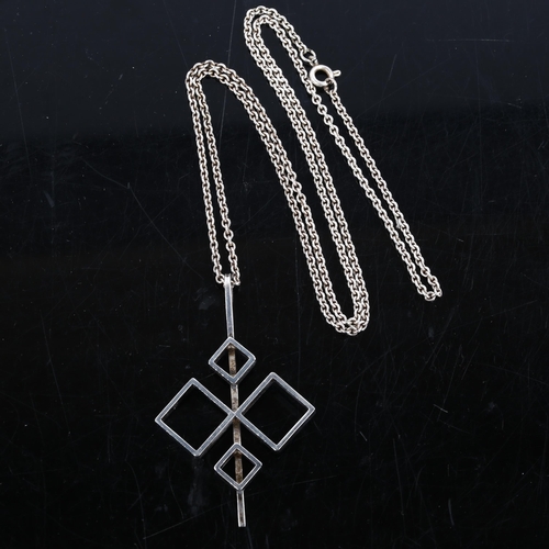 364 - NIELS ERIK FROM - a Danish modernist sterling silver geometric pendant necklace, on silver fine cabl... 