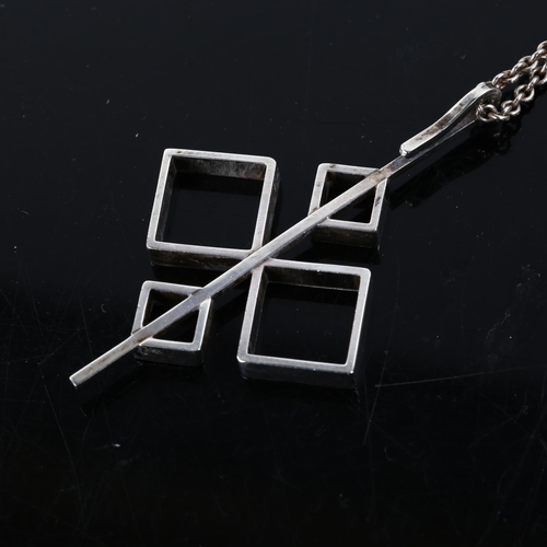 364 - NIELS ERIK FROM - a Danish modernist sterling silver geometric pendant necklace, on silver fine cabl... 