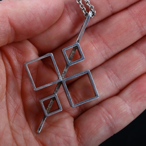 364 - NIELS ERIK FROM - a Danish modernist sterling silver geometric pendant necklace, on silver fine cabl... 