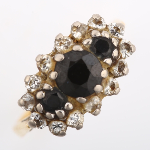 367 - A late 20th century 18ct gold sapphire and diamond cluster ring, set with round-cut sapphires and mo... 