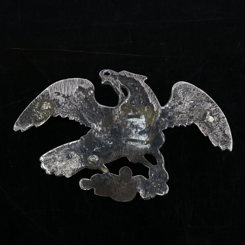 376 - A large and heavy eagle and snake pendant/belt buckle?, unmarked silver settings, wingspan 106.8mm, ... 