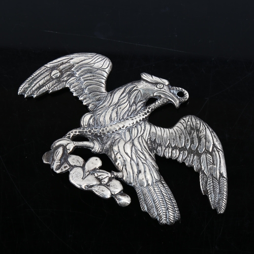 376 - A large and heavy eagle and snake pendant/belt buckle?, unmarked silver settings, wingspan 106.8mm, ... 