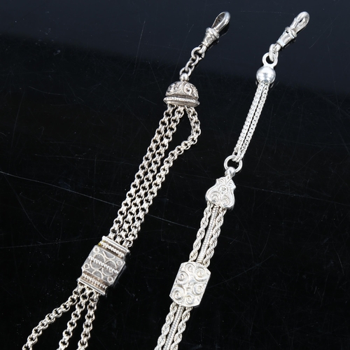 378 - 2 Victorian silver Albertina chain bracelets, with T-bar tassel fob and dog clip, both 20cm long, 37... 