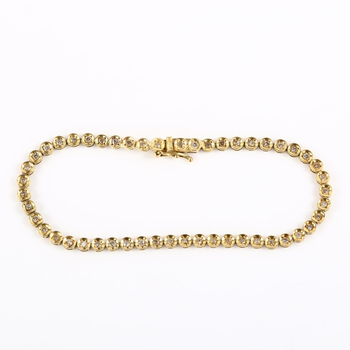 384 - An 18ct gold diamond tennis line bracelet, set with modern round brilliant-cut diamonds, total diamo... 