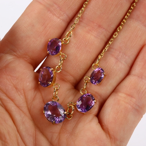 392 - An Edwardian 9ct gold five stone amethyst collar necklace, set with oval mixed-cut amethyst, with 15... 