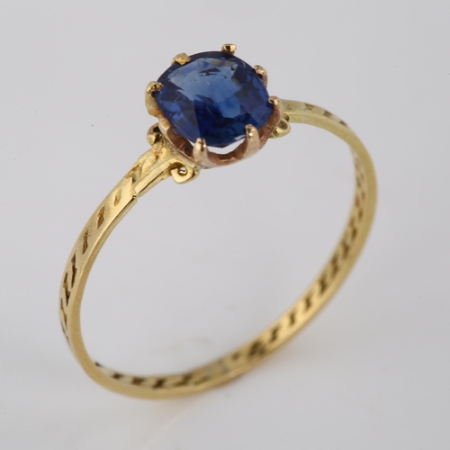 393 - A Georgian sapphire dress ring, unmarked gold settings with oval cushion-cut sapphire, sapphire meas... 