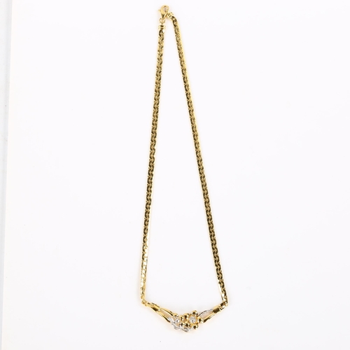 408 - A modern 18ct gold diamond flowerhead collar necklace, necklace length 42cm, 10.4g