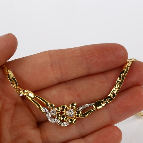 408 - A modern 18ct gold diamond flowerhead collar necklace, necklace length 42cm, 10.4g