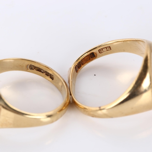 412 - 2 x 9ct gold signet rings, sizes Q and T, 12.7g total (2)