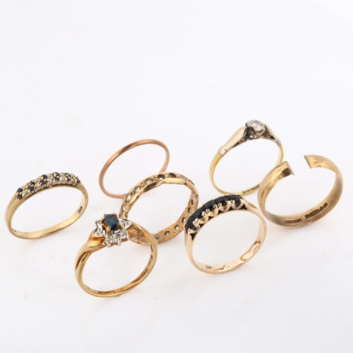 415 - Various gold rings, comprising 18ct diamond solitaire, 1.6g, 14ct sapphire ring, 2.3g, 4 x 9ct rings... 