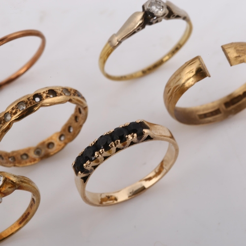 415 - Various gold rings, comprising 18ct diamond solitaire, 1.6g, 14ct sapphire ring, 2.3g, 4 x 9ct rings... 