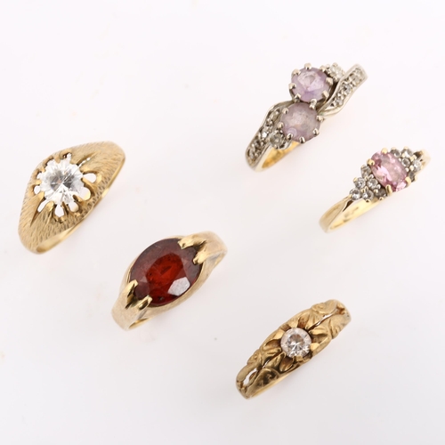 416 - Various gold rings, comprising 18ct diamond crossover, 4.6g, 4 x 9ct rings, 9.3g (5)