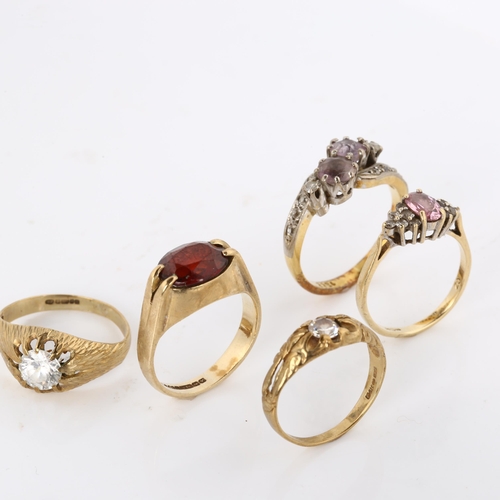 416 - Various gold rings, comprising 18ct diamond crossover, 4.6g, 4 x 9ct rings, 9.3g (5)