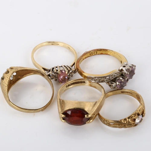 416 - Various gold rings, comprising 18ct diamond crossover, 4.6g, 4 x 9ct rings, 9.3g (5)