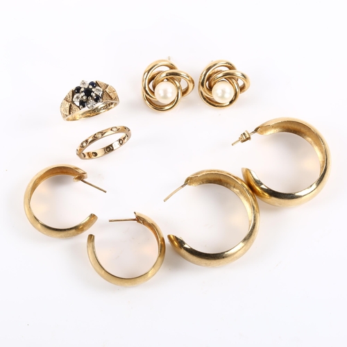 418 - Various 9ct gold jewellery, including rings and earrings, 18.5g gross