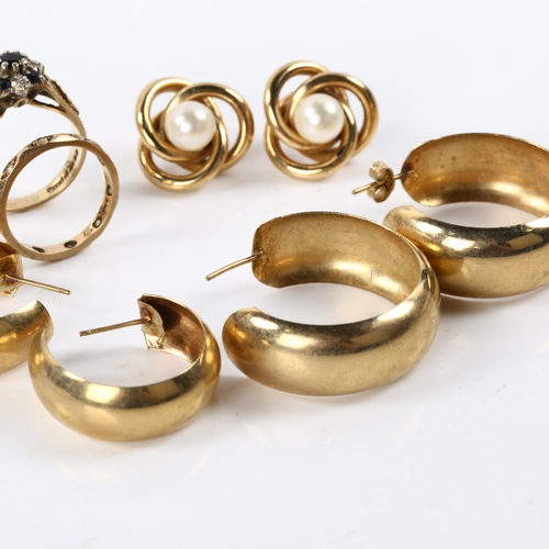 418 - Various 9ct gold jewellery, including rings and earrings, 18.5g gross