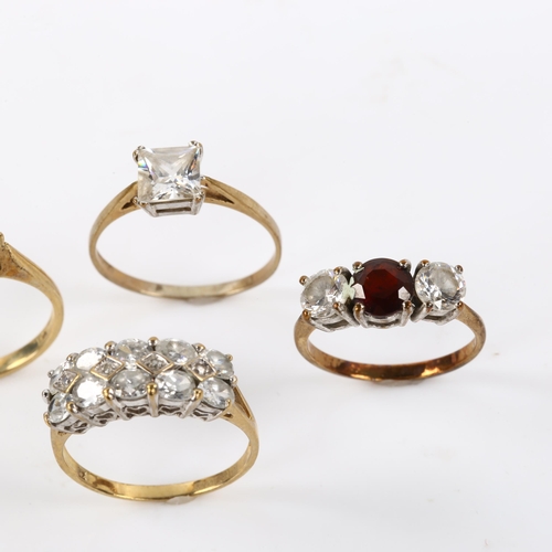 421 - 4 stone set rings, comprising 3 x 9ct, 7.9g, and 1 x unmarked yellow metal, 2.3g (4)