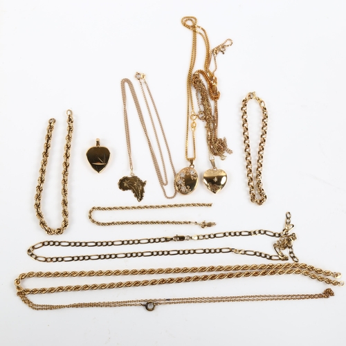 428 - Various gold jewellery, including rope twist chain necklaces, bracelets, locket pendants etc, mostly... 