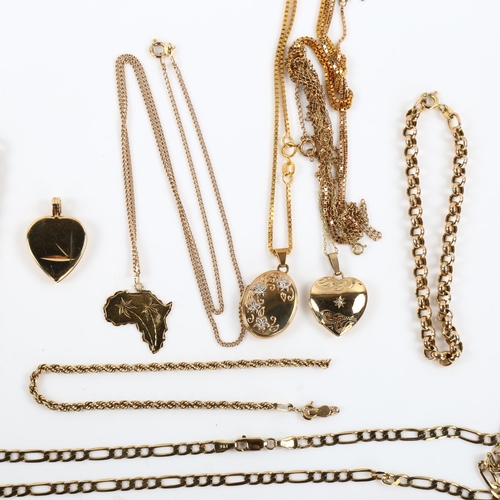 428 - Various gold jewellery, including rope twist chain necklaces, bracelets, locket pendants etc, mostly... 