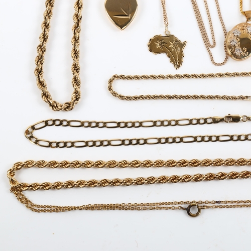 428 - Various gold jewellery, including rope twist chain necklaces, bracelets, locket pendants etc, mostly... 