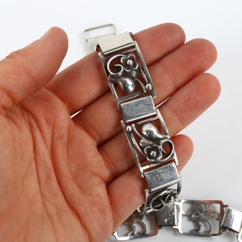 431 - 2 Danish Art Deco silver panel bracelets, makers include Fir Munksgaard, lengths 20cm and 18cm, 59.4... 