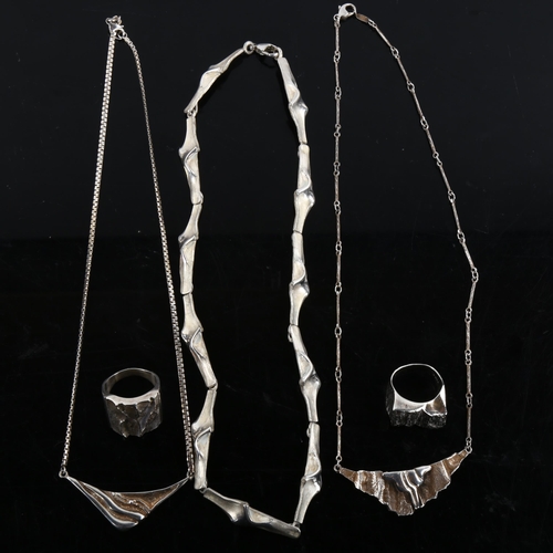 435 - Various Danish stylised silver fold jewellery, including necklaces and rings, makers include Toftega... 