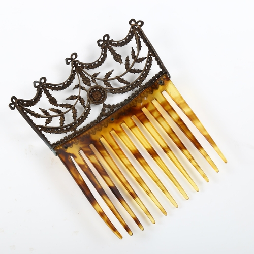 437 - A Victorian simulated tortoiseshell and paste hair comb ornament, width 9cm, 30.9g