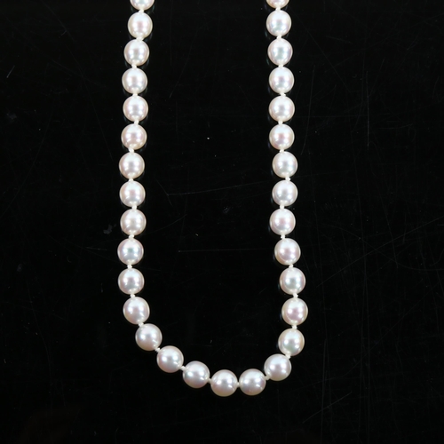 442 - A single-strand cultured pearl necklace, with 9ct white gold clasp, bead diameter 6mm, necklace leng... 