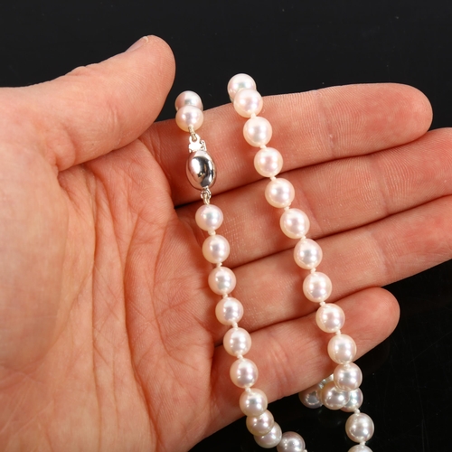 442 - A single-strand cultured pearl necklace, with 9ct white gold clasp, bead diameter 6mm, necklace leng... 